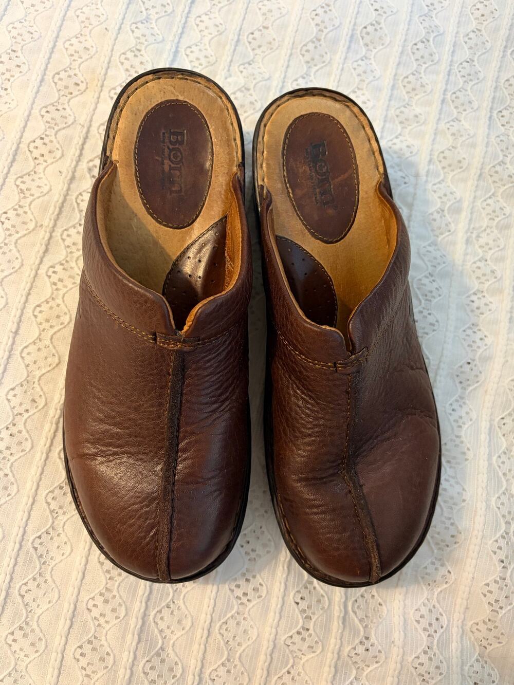 Born Brown Leather Clogs Mules Women's Size 9 Comfort Slip On Shoes